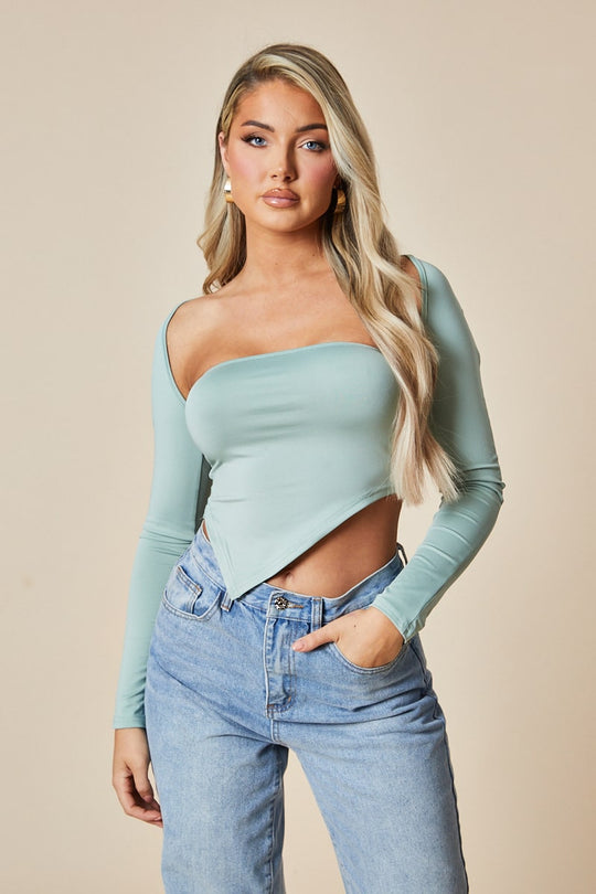 Sage Asymmetric Cut Out Back Cropped Top - Koko
