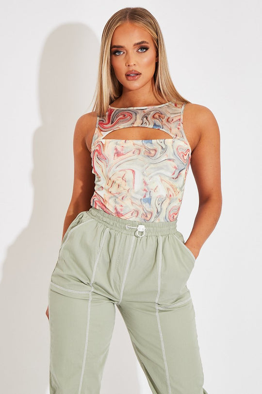 Multi Pastel Marble Cut Out Bodysuit - Darcy
