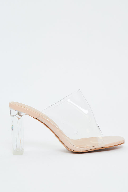 Nude Clear Peep Toe Perspex Heels - Silva