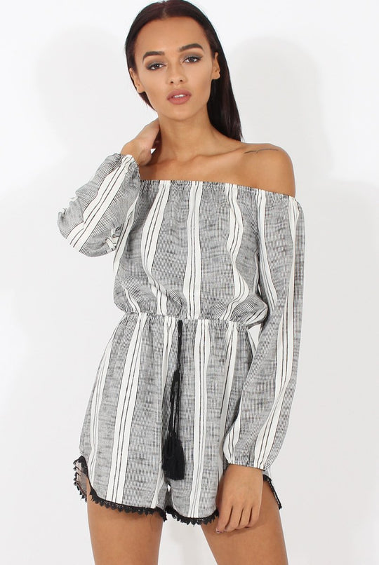 Stripe Off The Shoulder Playsuit - Abigail