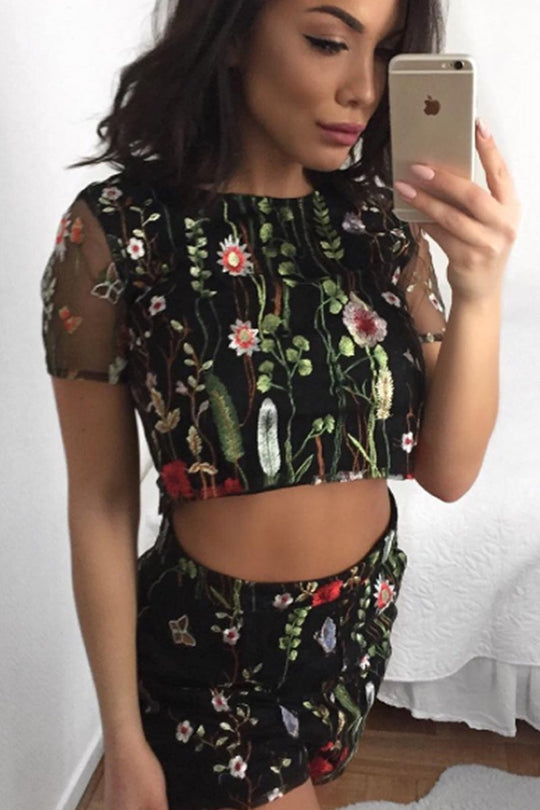 Black Embroidered Floral Co-ord - Roxy