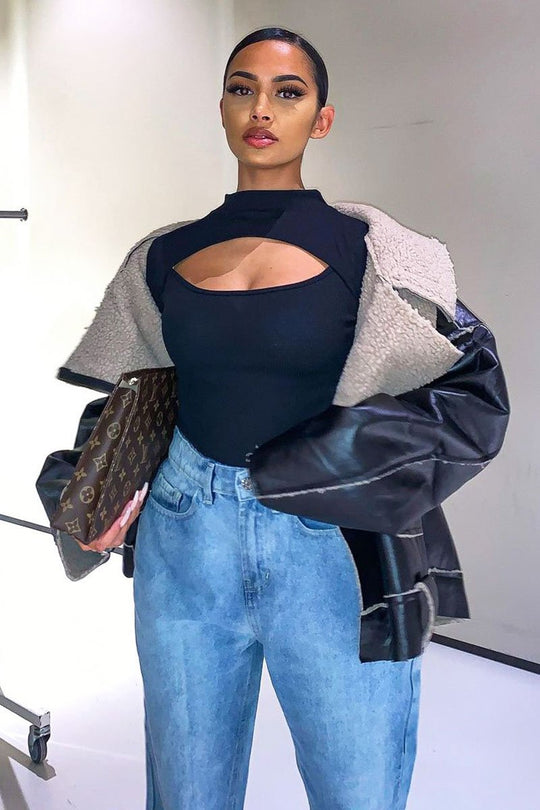 Black Ribbed Cut Out Detail Bodysuit - Murphie