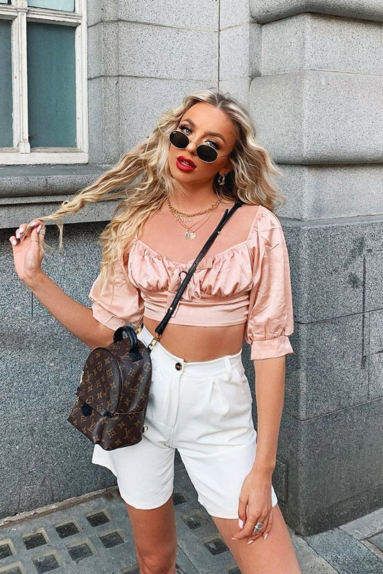 Rose Satin Tie Front Crop Top - Jasie