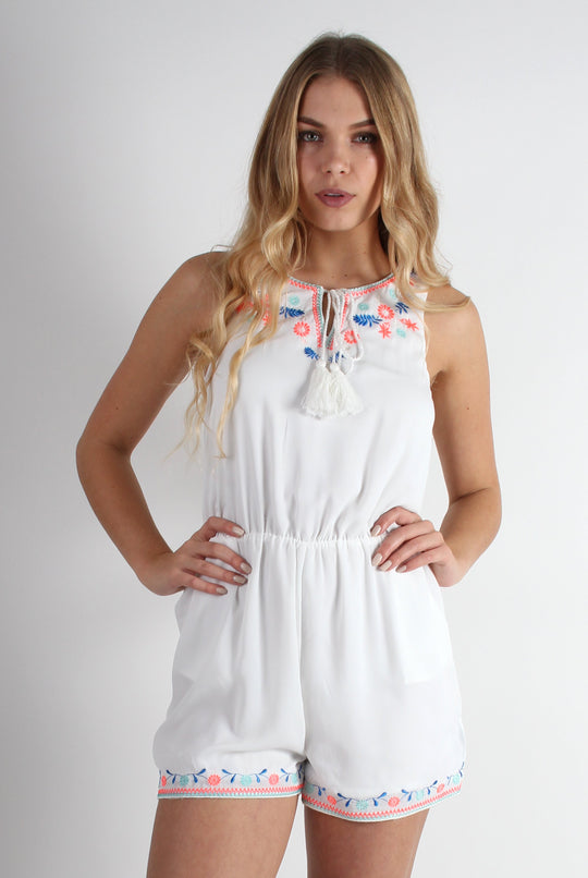 Cindy White Floral Detail Playsuit