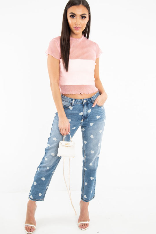 Pink Mesh Glitter Crop Top - Kiah