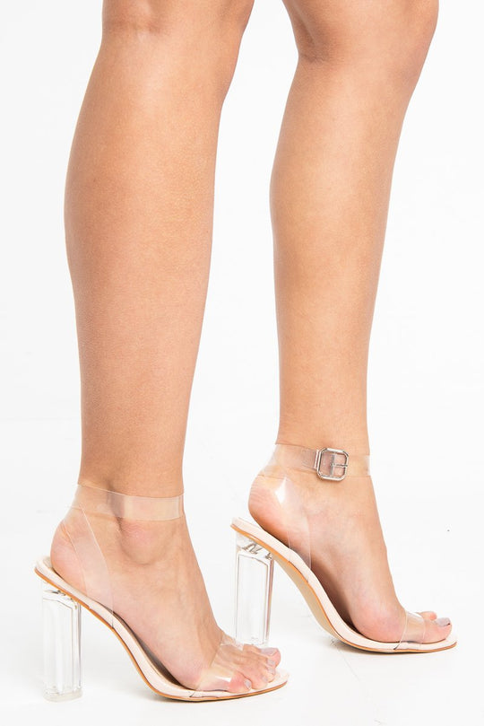 Nude Clear Strap Perspex Block Heels - Janice