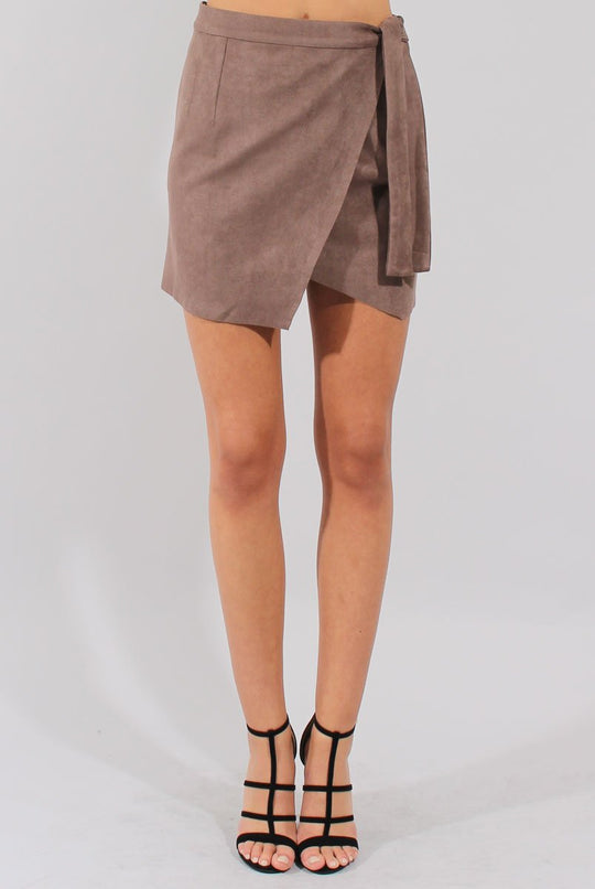 Mocha Suede Wrap Around Skirt - Emory