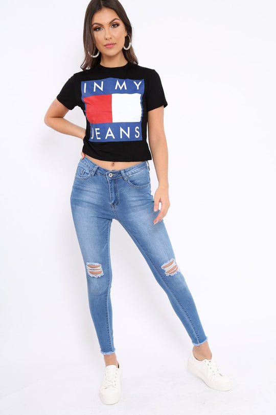 Light Blue Bust Knee Denim Jeans - Freddie