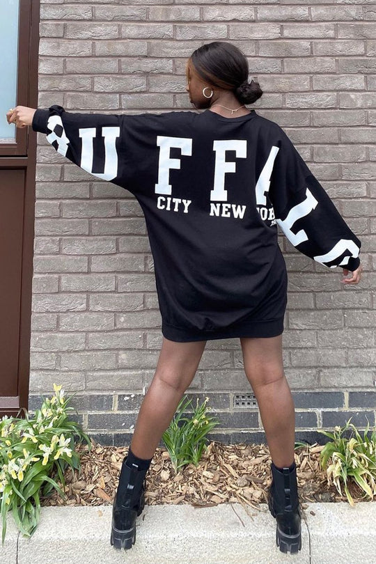 Black Buffalo New York Slogan Sweater Dress - Nazaria