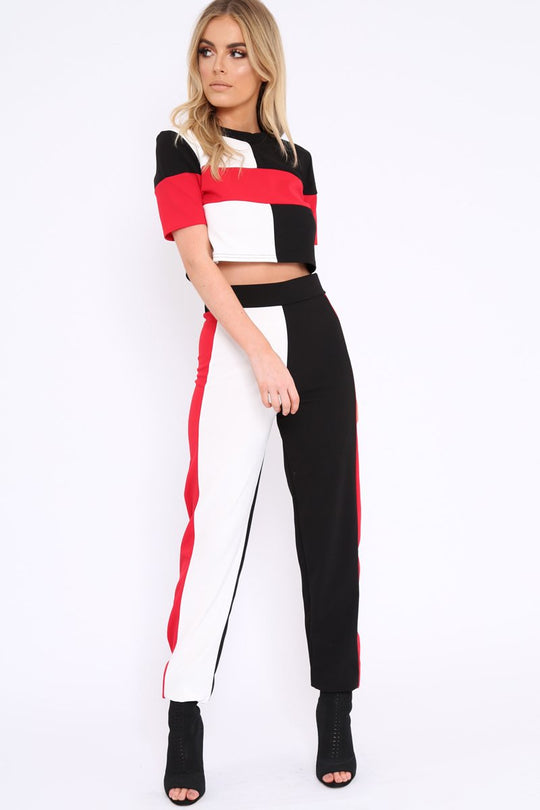 Red White and Black Colour Block Co-ord - Jacey
