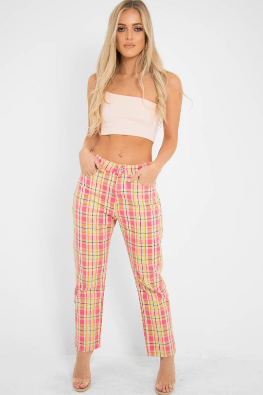 Pink Check High Waist Jeans - Tarryn