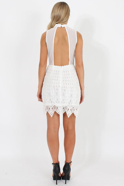 White High Neck Crochet Backless Dress - Kimmi – Rebellious Fashion