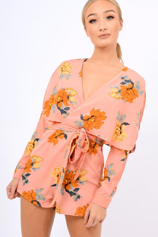 Pink Floral Panel Wrap Playsuit - Ladonna
