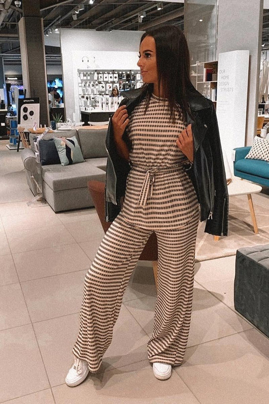 Light Pink Black Stripe Wide Leg Belted Top Co-ord - Dolly