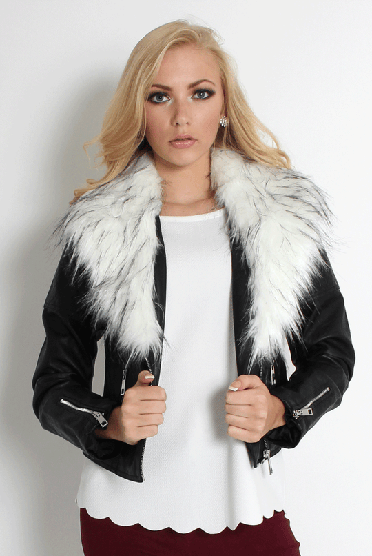 Paloma Faux Leather Black/White Fur Jacket