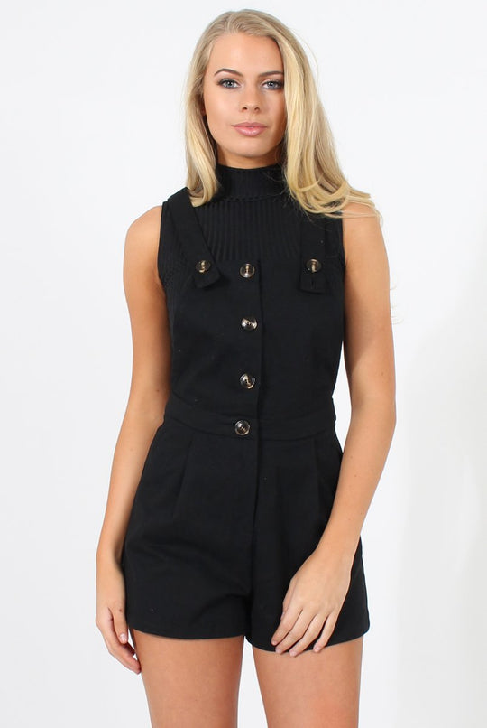 Black Button Up Playsuit - Magda