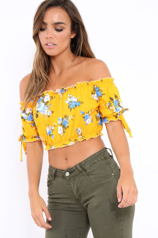 Yellow Floral Frill Gypsy Top - Maysia