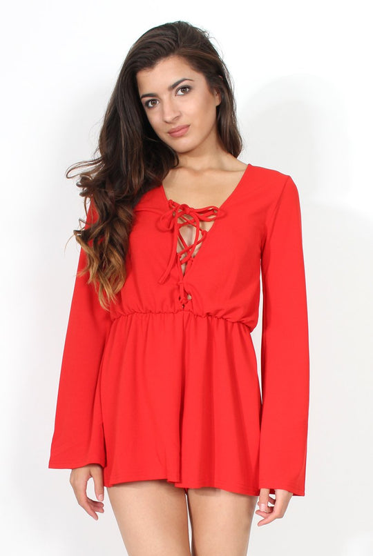 Mona Red Tie Front Playsuit