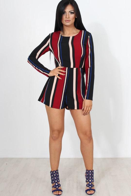 Orea Wine Striped Playsuit