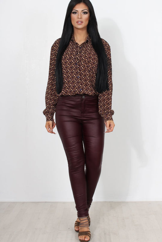 Narsa Wine PU Skinny Jeans