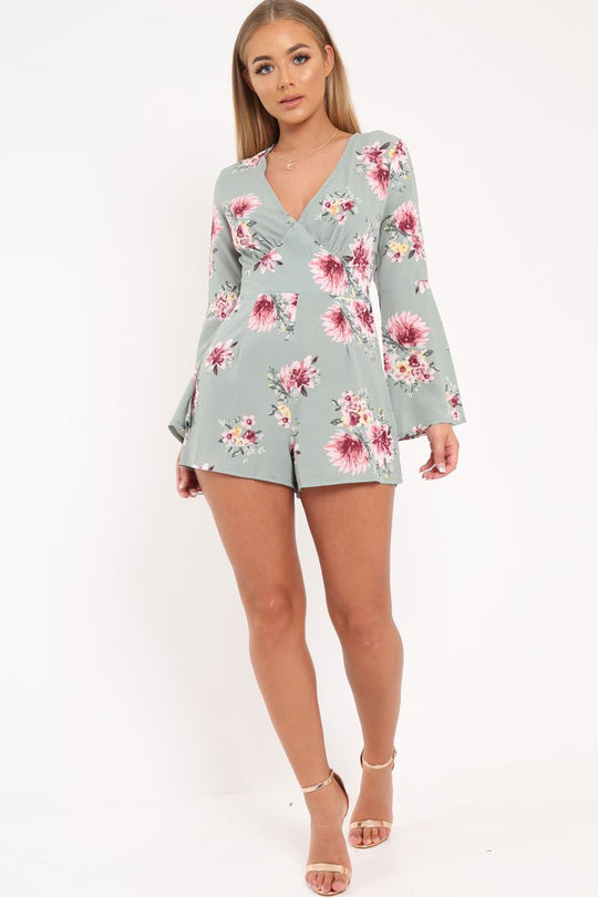 Mint Floral Plunge Playsuit - Ruah