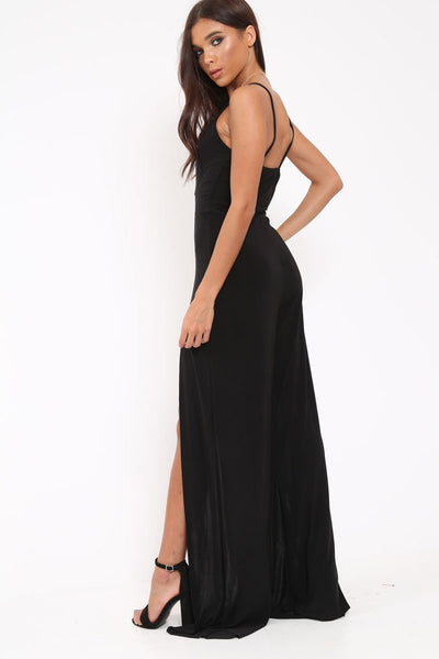 Black Slinky Plunge Front split leg Jumpsuit Rutha