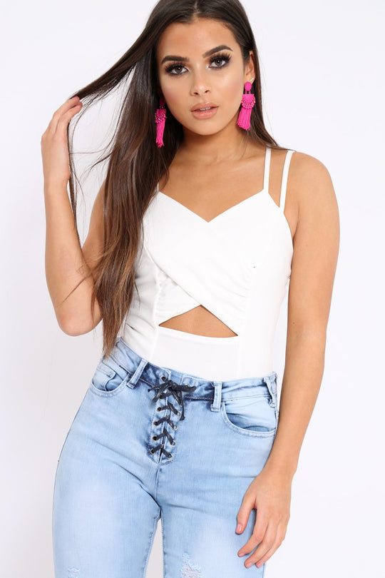 White Cross Over Cut Out Bodysuit - Safia