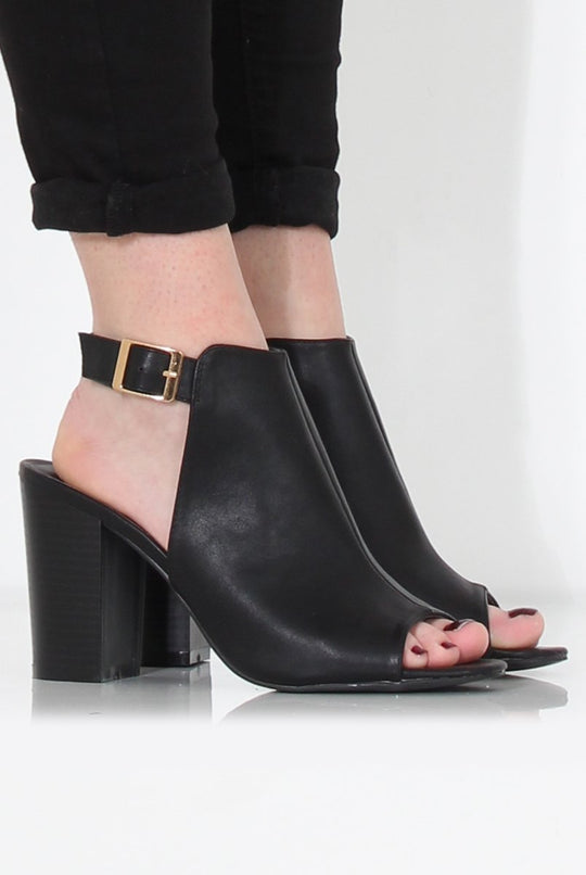Sherry Black PU Cut Out Ankle Boot
