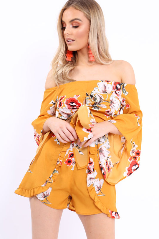 Mustard Floral Crop Top and Shorts Co-ord - Teigan