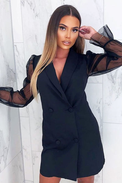 mesh sleeve blazer dress SHEIN Unity Contrast Mesh Sleeve Blazer Dress Fall Cloth For Women