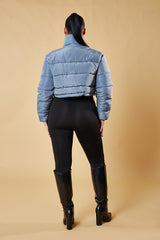 Grey High Neck Cropped Puffer Jacket - Mary
