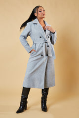 Grey Double Breasted Wool Look Coat - Eloise