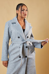 Grey Double Breasted Wool Look Coat - Eloise