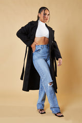 Black Double Breasted Wool Look Coat - Eloise