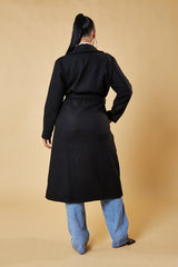 Black Double Breasted Wool Look Coat - Eloise