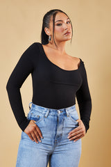 Black Rib Knit Long Sleeve Bodysuit - Vari