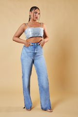 Silver Diamante Detail Cropped Top - Grace
