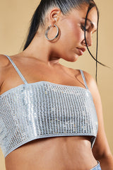 Silver Diamante Detail Cropped Top - Grace
