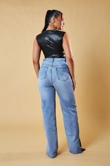 Black Faux Leather Corset Detail Top - Delilah