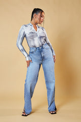 Grey Bodyprint Long Sleeve Bodysuit - Willow