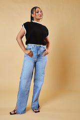 Black Knitted Contrast Edge Cropped Top - Bethany