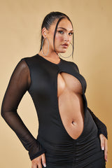 Black Front Ruched Cut Out Mini Dress - Jasmine