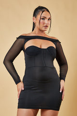 Black Bardot Corset Detail Mini Dress - Alani