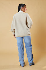 Beige Chunky Knit Slouchy Cardigan - Daisy