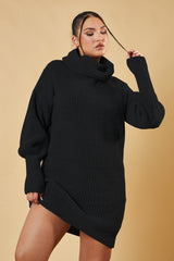 Black Turtle Neck Knit Jumper Dress - Brooke