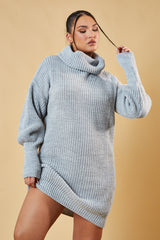 Grey Turtle Neck Knit Jumper Dress - Brooke