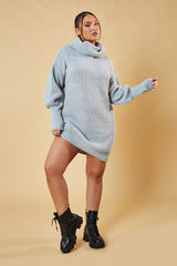 Grey Turtle Neck Knit Jumper Dress - Brooke