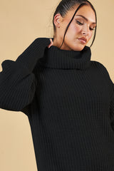 Black Turtle Neck Knit Jumper Dress - Brooke