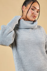 Grey Turtle Neck Knit Jumper Dress - Brooke