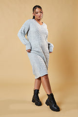 Grey Cable Knit Oversized Midi Dress - Maple